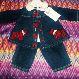 Infant Girl Cut 3 PC Denim Jacket Pants Top Set